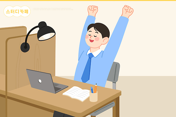 남자 일러스트 모션 성공 직장 실험 청년 일상 학습 컴퓨터 사무실 손들기 기쁨 시간 집중 책상 준비물 스터디카페 국내일러스트 AI파일 교육 감정 가구 컨셉 회사 비즈니스 사람 성인 라이프 전자제품 카페 파일형식 벡터