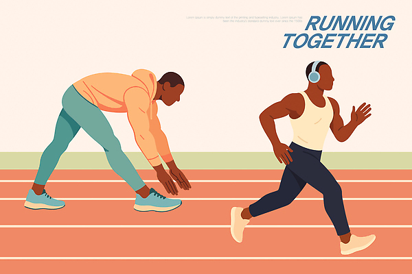 행복 스포츠 일러스트 모션 함께함 건강 친구 달리기 운동 헬스 스트레칭 힘 운동장 목표 집중 연습 즐거움 트랙 러닝 자기계발 국내일러스트 AI파일 감정 컨셉 스포츠시설 관계 공간 파일형식 벡터