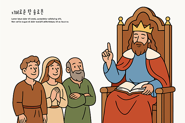 캐릭터 전통 여자 남자 기독교 문화 일러스트 이야기 대화 여러명 성경 교양 역사 왕 성직자 그림 관심 구약성서 솔로몬 왕국 왕좌 전설 조언 국내일러스트 AI파일 종교 다수 종교용품 말하기 사람 파일형식 벡터