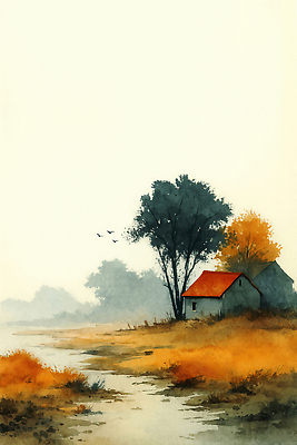 JPG 나무 컬러 여행 일러스트 자연 하늘 주택 풍경 일상 평화 수확 가을 시골 연못 조용 뷰티풀 국내일러스트 AI일러스트 AI콘텐츠 식물 계절 컨셉 농업 건물 라이프 생태계 파일형식