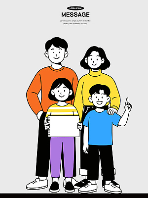 캐릭터 옷 행복 종이 어린이 컬러 포즈 일러스트 가족 모션 함께함 사랑 웃음 기쁨 그룹 메시지 소통 국내일러스트 AI파일 감정 컨셉 관계 표정 사람 파일형식 벡터