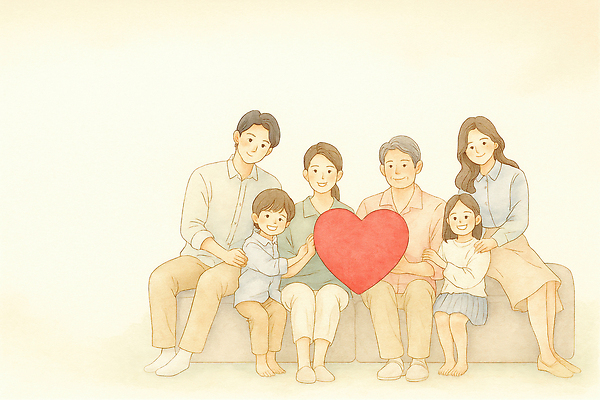 JPG 행복 감정 여유 일러스트 가족 포옹 함께함 따뜻함 사랑 미소 기쁨 하트 연결 소중 세대 소통 순간 지원 국내일러스트 AI일러스트 AI콘텐츠 모양 컨셉 관계 안기 표정 파일형식