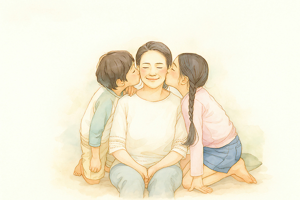 JPG 여자 행복 감정 얼굴 어린이 일러스트 가족 포옹 엄마 키스 따뜻함 사랑 미소 일상 소중 그림 순간 국내일러스트 AI일러스트 AI콘텐츠 컨셉 관계 안기 표정 사람 라이프 신체부위 애정표현 파일형식