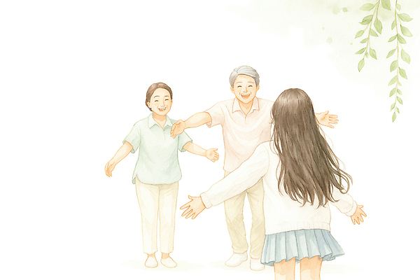 JPG 할아버지 행복 할머니 일러스트 가족 포옹 자연 손녀 따뜻함 사랑 웃음 기쁨 만남 추억 환영 세대 순간 오후 국내일러스트 AI일러스트 AI콘텐츠 여자 노년 남자 감정 컨셉 관계 안기 표정 손주 생태계 파일형식