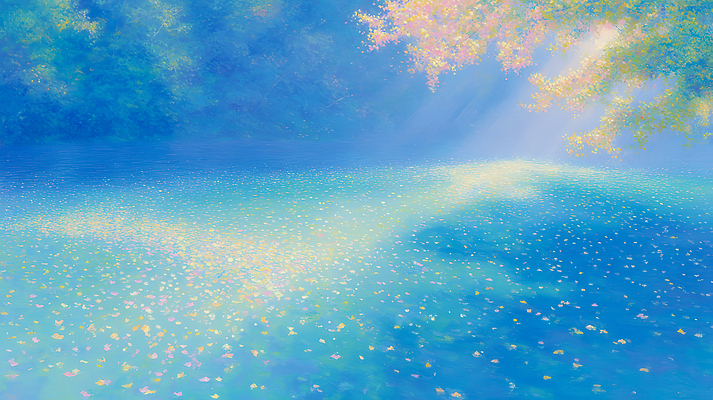 JPG 나무 꽃잎 호수 컬러 일러스트 자연 하늘 생명 물 여름 햇빛 반사 평화 소리 가을 숲 장면 조화 뷰티풀 경관 국내일러스트 AI일러스트 AI콘텐츠 자연요소 식물 계절 꽃 컨셉 풍경 태양 생태계 파일형식