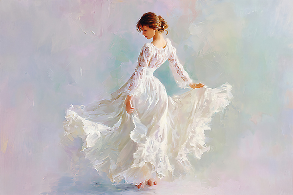 JPG 드레스 여자 패션 행복 포즈 백그라운드 일러스트 모션 발 자연 조명 미소 흰색 춤 우아함 뷰티풀 순간 창의성 스타일 국내일러스트 AI일러스트 AI콘텐츠 옷 감정 컬러 컨셉 문화예술 표정 사람 신체부위 생태계 파일형식