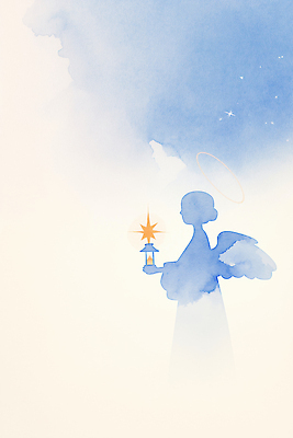 JPG 예술 겨울 날개 일러스트 상상 하늘 천사 수채화 파란색 빛 평화 어둠 희망 꿈 등불 신비 그림 감성 별빛 환상 국내일러스트 AI일러스트 AI콘텐츠 계절 감정 별 컬러 컨셉 조명 파일형식