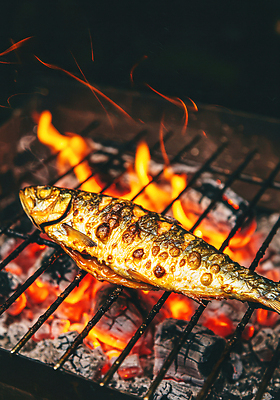 JPG 편집이미지 불꽃 어류 요리 여름 식사 맛 그릴 저녁 바비큐 굽기 해산물 향기 숯불 편집실사 AI포토 AI콘텐츠 계절 음식 컨셉 주방용품 불 수중동물 야간 구이 CG 냄새 파일형식