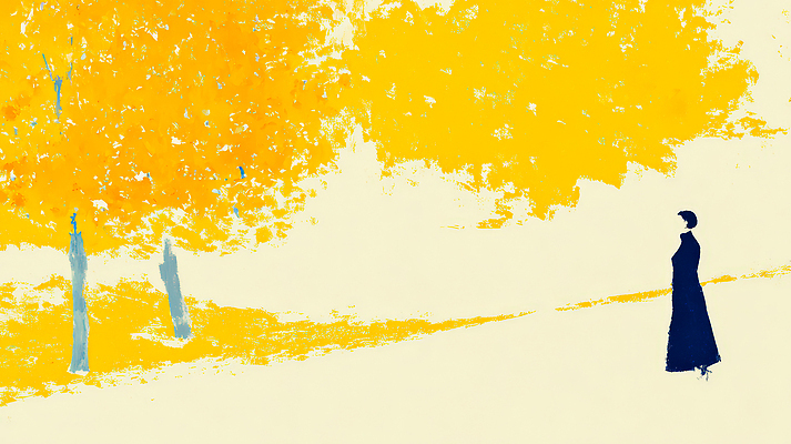 JPG 나무 여자 길 예술 컬러 겨울 일러스트 자연 하늘 산 풍경 일상 노란색 평화 고요 산책 가을 조용 감성 뷰티풀 순간 국내일러스트 AI일러스트 AI콘텐츠 식물 계절 컨셉 휴식 사람 라이프 생태계 파일형식