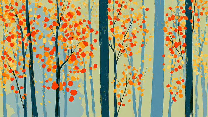 JPG 나무 계절 컬러 백그라운드 단풍 잎 일러스트 자연 풍경 일상 노란색 평화 주황색 가을 숲 조화 뷰티풀 국내일러스트 AI일러스트 AI콘텐츠 식물 컨셉 라이프 생태계 파일형식