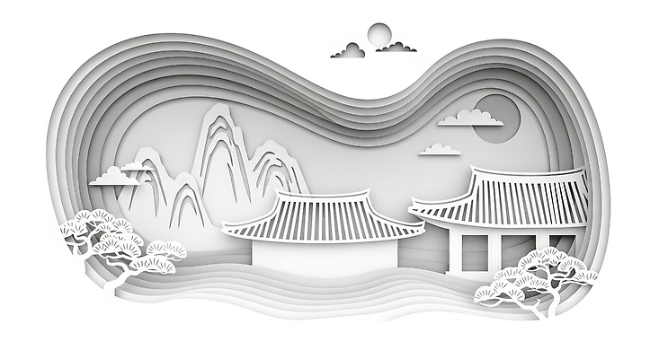 JPG 편집이미지 전통 디자인 건축 종이 문화 예술 자연 산 한국 풍경 조형물 페이퍼아트 조화 편집실사 AI컴퓨터그래픽 AI콘텐츠 아시아 미술 CG 생태계 파일형식