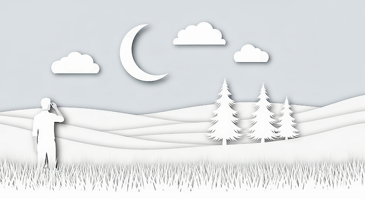 JPG 나무 편집이미지 남자 자연 하늘 산 풍경 평화 고요 감상 달 페이퍼아트 클라우드서비스 뷰티풀 순간 편집실사 AI컴퓨터그래픽 AI콘텐츠 자연요소 식물 컨셉 사람 CG 서비스 생태계 파일형식