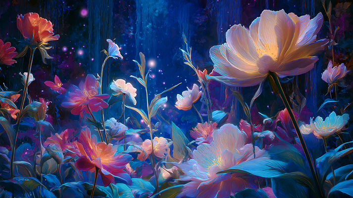 JPG 식물 꽃 컬러 꽃밭 일러스트 자연 생명 여름 빛 정원 어둠 봄 감상 꿈 화려 분위기 숲 신비 조화 뷰티풀 국내일러스트 AI일러스트 AI콘텐츠 계절 컨셉 생태계 파일형식