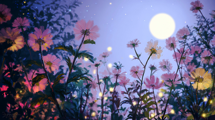 JPG 식물 계절 꽃 컬러 일러스트 자연 하늘 생명 풍경 빛 평화 노을 어둠 소리 저녁 땅 달빛 향기 조화 뷰티풀 국내일러스트 AI일러스트 AI콘텐츠 자연요소 컨셉 달 야간 생태계 냄새 파일형식