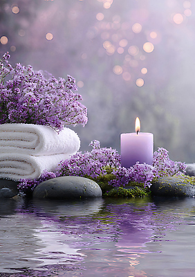 JPG 편집이미지 컬러 초 자연 휴식 장식 수건 정원 스파 물가 편안함 향기 라벤더 뷰티풀 이미지편집 AI포토 AI콘텐츠 꽃 컨셉 풍경 위생용품 감각 허브 생태계 냄새 파일형식