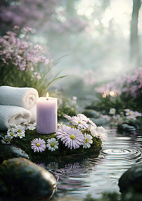 JPG 편집이미지 꽃 촛불 자연 아침 휴식 잔디 평화 정원 수면 힐링 조용 차분 이미지편집 AI포토 AI콘텐츠 주간 식물 컨셉 초 물 생태계 파일형식