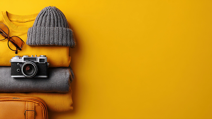 JPG 편집이미지 옷 패션 안경 여행 백그라운드 장신구 여름 노란색 카메라 촬영 캠핑 짐 준비 소지품 스타일 편집실사 AI포토 AI콘텐츠 잡화 계절 컬러 레저 전자제품 CG 오브젝트 파일형식