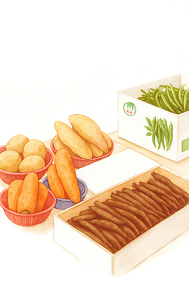 JPG 나무 음식 컬러 채소 일러스트 자연 감자 건강 요리 농작물 상자 바구니 당근 수확 신선 시장 크기 준비 정리 마트 그린빈 국내일러스트 AI일러스트 AI콘텐츠 식물 농업 콩 뿌리채소 상점 생태계 파일형식