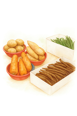 JPG 접시 한식 컬러 채소 일러스트 식재료 감자 뿌리채소 농작물 당근 전통음식 신선 시장 고구마 건강식 그린빈 식사준비 비건 국내일러스트 AI일러스트 AI콘텐츠 전통 식기 음식 농업 콩 준비 채식주의자 파일형식