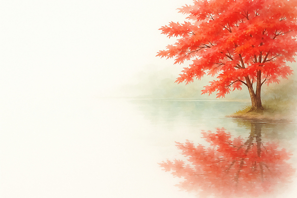 JPG 나무 계절 호수 컬러 단풍 잎 일러스트 자연 풍경 라이프 빨간색 물 반사 고요 가을 조용 뷰티풀 차분 국내일러스트 AI일러스트 AI콘텐츠 자연요소 식물 컨셉 생활 생태계 파일형식