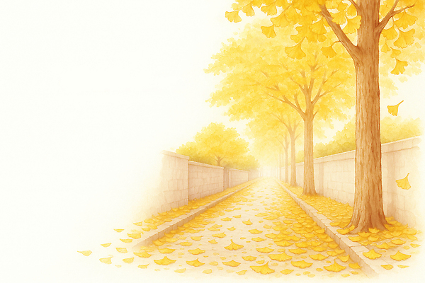 JPG 나무 길 여유 낙엽 일러스트 자연 하늘 풍경 야외 빛 햇빛 갈색 평화 고요 산책 산책로 가을 은행나무 국내일러스트 AI일러스트 AI콘텐츠 식물 계절 감정 컬러 컨셉 잎 휴식 태양 생태계 파일형식
