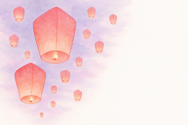 JPG 전통 문화 분홍색 하늘색 일러스트 자연 하늘 풍경 여러명 빛 평화 축제 가을 기도 저녁 소중 연등 소원 뷰티풀 순간 국내일러스트 AI일러스트 AI콘텐츠 계절 컬러 다수 컨셉 사람 파란색 등불 야간 불교용품 생태계 파일형식