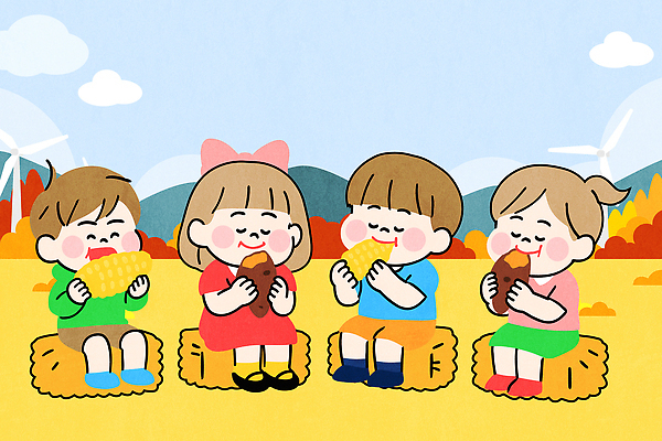 행복 어린이 일러스트 자연 놀이 디저트 표정 옥수수 웃음 풍경 야외 햇빛 소풍 유치원 수확 체험학습 저녁 즐거움 나눔 친목 풍요 국내일러스트 AI파일 교육 감정 음식 컨셉 농업 곡류 사람 태양 야외활동 체험 야간 생태계 파일형식 벡터