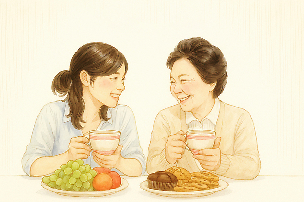 JPG 행복 할머니 과일 일러스트 가족 포도 협력 손녀 디저트 따뜻함 대화 사랑 미소 쿠키 식사 우정 사과 연결 머핀 순간 국내일러스트 AI일러스트 AI콘텐츠 여자 노년 감정 음식 빵 관계 표정 말하기 친구 손주 파일형식