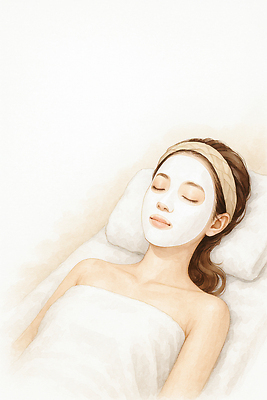 JPG 여자 일러스트 리조트 휴식 일상 화장 뷰티 스파 마사지 편안함 피부관리 힐링 스킨케어 자기관리 치유 트리트먼트 세련 국내일러스트 AI일러스트 AI콘텐츠 컨셉 사람 라이프 미용용품 감각 파일형식