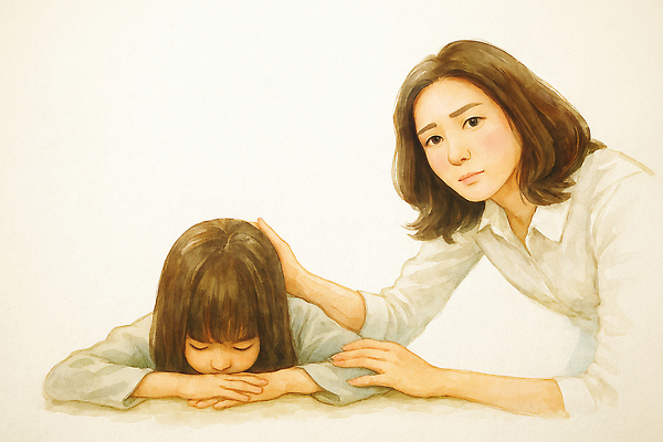 JPG 딸 감정 일러스트 가족 관계 포옹 엄마 따뜻함 사랑 안전 감상 슬픔 마음 표현 그림 위로 소통 지원 국내일러스트 AI일러스트 AI콘텐츠 컨셉 안기 파일형식