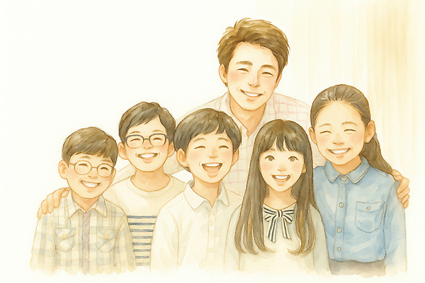 JPG 행복 포즈 일러스트 가족 조명 따뜻함 사랑 미소 웃음 소녀 소년 친구 시간 추억 즐거움 그림 초상화 순간 국내일러스트 AI일러스트 AI콘텐츠 여자 남자 감정 어린이 컨셉 관계 표정 파일형식