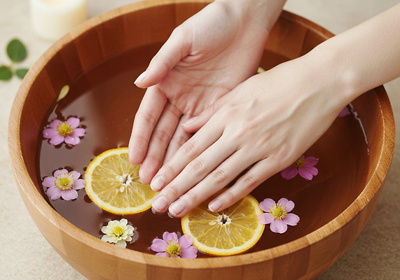 JPG 편집이미지 손 꽃 자연 휴식 스파 목욕 편안함 레몬 허브 피부관리 향기 아로마 기분전환 스트레스해소 의료성형뷰티 편집실사 AI인물포토 AI콘텐츠 식물 컨셉 과일 신체부위 뷰티 청결 감각 CG 생태계 냄새 파일형식 AI포토