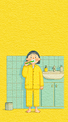 JPG 어린이 일러스트 가족 아침 주택 일상 수건 노란색 청결 잠옷 욕실 양치 싱크대 화장실 상쾌 비누 치약 국내일러스트 AI일러스트 AI콘텐츠 주간 옷 감정 컬러 관계 사람 건물 라이프 위생용품 위생 개수대 파일형식