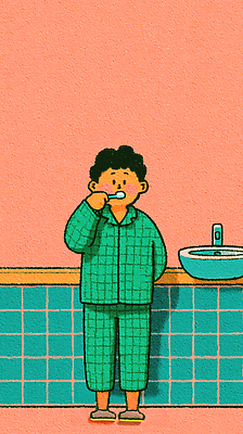 JPG 어린이 분홍색 컬러 일러스트 아침 건강 일상 귀여움 잠옷 욕실 양치 치아 위생 즐거움 세면대 준비 그림 체크무늬 국내일러스트 AI일러스트 AI콘텐츠 주간 옷 감정 컨셉 무늬 사람 라이프 청결 소화기관 파일형식