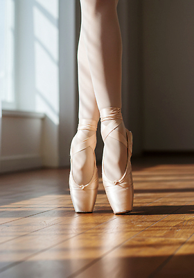 JPG 편집이미지 예술 모션 스튜디오 바닥 햇빛 춤 우아함 발레 연습 발레리나 토슈즈 발가락 소프트 오후 의료성형뷰티 편집실사 AI인물포토 AI콘텐츠 신발 컨셉 발 문화예술 태양 CG 파일형식 AI포토