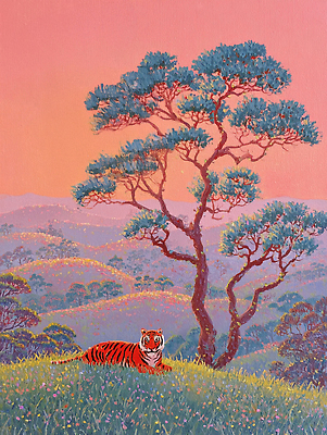 JPG 나무 동물 공원 꽃 여유 컬러 일러스트 자연 휴식 산 풍경 평화 귀여움 환경 일몰 호랑이 숲 언덕 국내일러스트 AI일러스트 AI콘텐츠 식물 공공시설 감정 컨셉 포유류 노을 생태계 파일형식