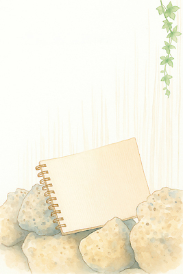 JPG 식물 감정 여유 예술 생각 일러스트 자연 휴식 일상 평화 공책 고요 공간 돌_바위 기록 문서 소음 아기자기 국내일러스트 AI일러스트 AI콘텐츠 컨셉 문구용품 라이프 소리 생태계 파일형식