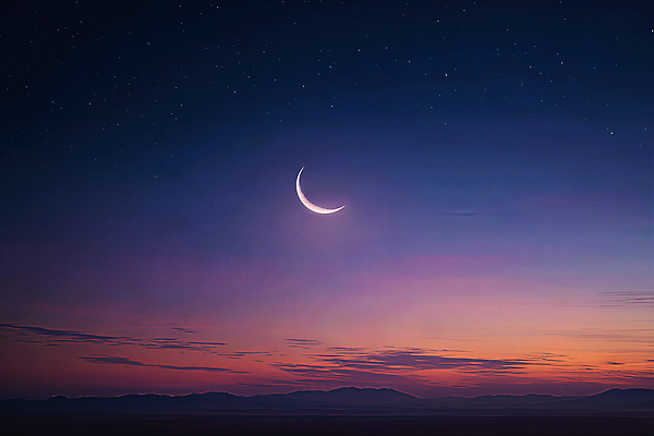 JPG 편집이미지 별 컬러 자연 하늘 산 풍경 평화 일출 어둠 일몰 저녁 초승달 조화 뷰티풀 이미지편집 AI컴퓨터그래픽 AI콘텐츠 자연요소 컨셉 노을 달 야간 생태계 파일형식