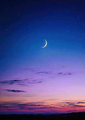 JPG 편집이미지 별 컬러 자연 밤하늘 하늘 풍경 반짝임 고요 일몰 꿈 저녁 초승달 뷰티풀 이미지편집 AI컴퓨터그래픽 AI콘텐츠 자연요소 모션 노을 달 야간 생태계 파일형식