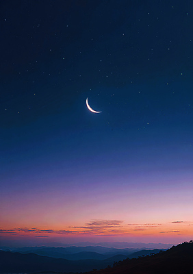 JPG 편집이미지 별 컬러 자연 밤하늘 하늘 산 풍경 평화 노을 일몰 새벽 초승달 조용 뷰티풀 이미지편집 AI컴퓨터그래픽 AI콘텐츠 자연요소 컨셉 달 야간 생태계 파일형식