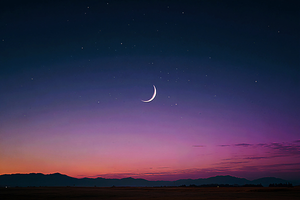 JPG 편집이미지 별 자연 밤하늘 하늘 풍경 평화 우주 노을 일몰 저녁 초승달 지평선 뷰티풀 산맥 이미지편집 AI컴퓨터그래픽 AI콘텐츠 자연요소 컨셉 산 달 야간 생태계 파일형식