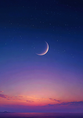 JPG 편집이미지 별 자연 하늘 풍경 빛 평화 우주 고요 일몰 저녁 초승달 뷰티풀 이미지편집 AI컴퓨터그래픽 AI콘텐츠 자연요소 컨셉 노을 달 야간 생태계 파일형식