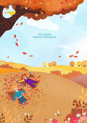 식물 감정 컬러 잎 포유류 컬러풀 생태계 파일형식 풍경 낙엽 단풍 놀이 자연 나무 하늘 즐거움 알록달록 사슴 동물 날씨 금색 장면 테마 시간 백그라운드 국내일러스트 일러스트 PSD