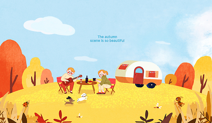 PSD 행복 여행 단풍 일러스트 자연 휴식 풍경 야외 두명 일상 빨간색 소풍 노란색 캠핑 기타 강아지 즐거움 캠핑카 뷰티풀 국내일러스트 감정 컬러 컨셉 잎 자동차 현악기 레저 사람 라이프 반려동물 야외활동 개 생태계 파일형식