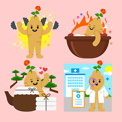 식물 캐릭터 행복 일러스트 건강 병원 사랑 일상 생활 장식 빛 운동 식사 목욕 인삼 수프 즐거움 스트레스해소 인삼캐릭터 자극 일러캐릭터 AI파일 감정 의학 라이프 청결 삼 파일형식 벡터