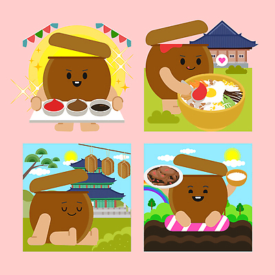 전통 문화 음료 음식 컬러 백그라운드 일러스트 모션 요리 레스토랑 식사 항아리 즐거움 준비 만들기 외식 일러캐릭터 AI파일 캐릭터 감정 식당 도자기 파일형식 벡터