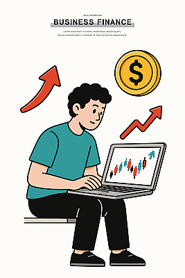 남자 화살표 돈 일러스트 통계 성공 그래프 기술 금융 경제 컴퓨터 사무실 자료 작업 분석 투자 상승 전략 온라인 재정 국내일러스트 AI파일 컨셉 비즈니스 사람 전자제품 재산 파일형식 벡터