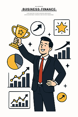 남자 상징 일러스트 비즈니스 모션 성공 그래프 정장 경제 유행 기쁨 축하 표현 목표 결과 트로피 투자 상승 재정 국내일러스트 AI파일 옷 감정 컨셉 사람 상_우승 파일형식 벡터