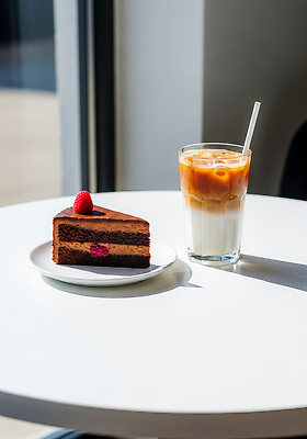 JPG 편집이미지 여유 커피 음료 탁자 디저트 식사 카페 빵집 달콤 초코케이크 아이스커피 오후 편집실사 AI포토 AI콘텐츠 감정 음식 가구 케이크 상점 맛 CG 파일형식