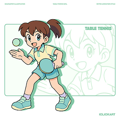 캐릭터 어린이 스포츠 백그라운드 일러스트 모션 기술 소녀 초록색 친구 운동 경쟁 게임 라켓 탁구 집중 즐거움 준비 그림 일러캐릭터 AI파일 여자 감정 스포츠용품 컬러 컨셉 관계 놀이 건강 사람 구기 파일형식 벡터
